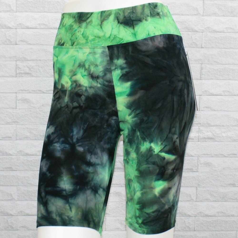 NEW FASHION Shorts Biker High Waisted Athleisure Yoga Workout Green Tie Dye S M